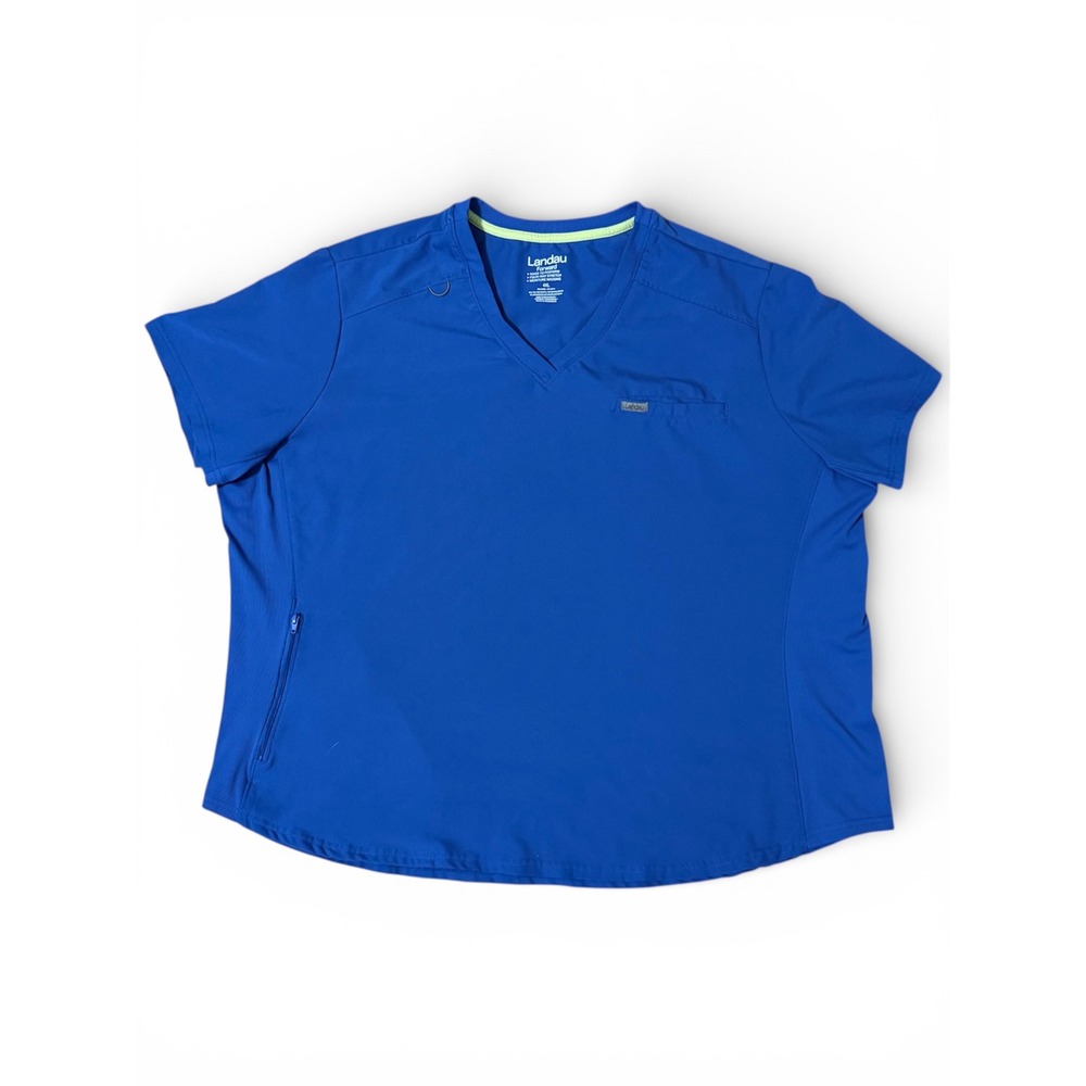 Landau Forward Royal Blue V Neck Scrub Top Women's 4XL Moisture‎ Wicking Stretch
